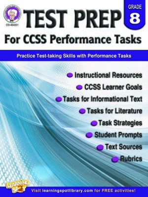 cover image of Test Prep for CCSS Performance Tasks, Grade 8